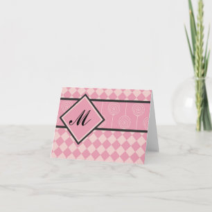 Monogram Pink Diamonds and Lollipops Note Card