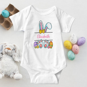 Monogram Pink Easter Bunny Baby Girl's Easter Baby Bodysuit