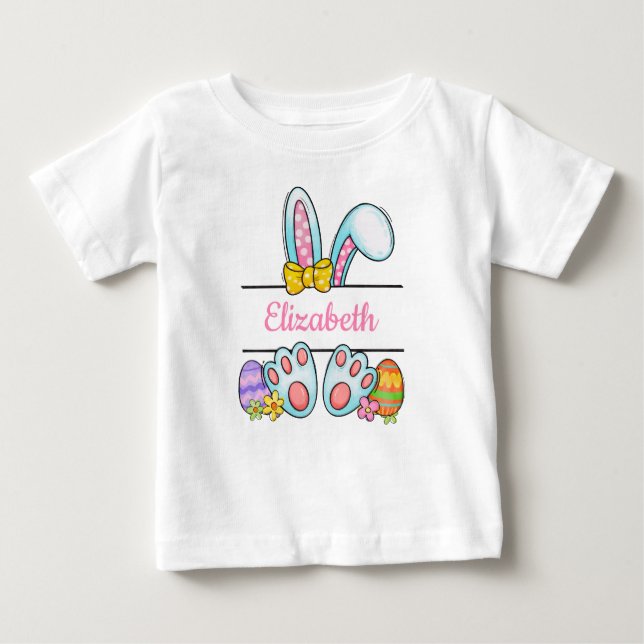 Monogram Pink Easter Bunny Baby Girl's Easter  Baby T-Shirt (Front)