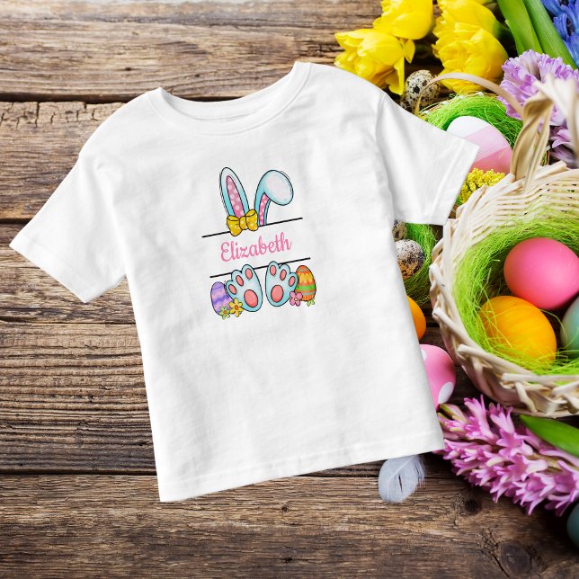 Monogram Pink Easter Bunny Toddler Girl's Easter  Toddler T-Shirt (Creator Uploaded)
