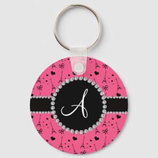 Monogram pink eiffel tower pattern key ring