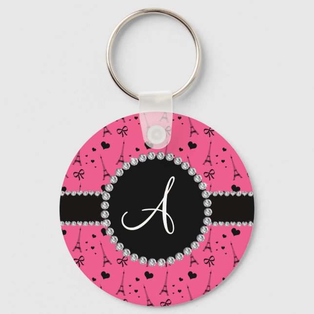 Monogram pink eiffel tower pattern key ring (Front)