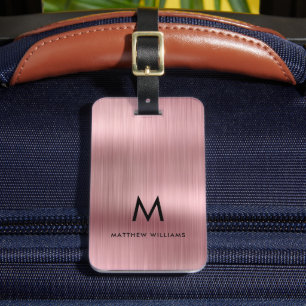 Monogram Pink Faux Metal Steel Styled Personalised Luggage Tag