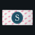 Monogram Pink Flamingo Cute Desk Mat<br><div class="desc">Brighten your workspace with this customisable deskmat, featuring a whimsical pattern of watercolor pink flamingos and your choice of a cute monogram or business logo in white over a navy blue background. Both stylish and practical, it’s the perfect addition to your desk decor at home, school, or the office. Whether...</div>