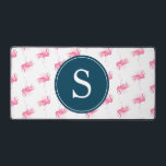 Monogram Pink Flamingo Cute Desk Mat<br><div class="desc">Brighten your workspace with this customisable deskmat, featuring a whimsical pattern of watercolor pink flamingos and your choice of a cute monogram or business logo in white over a navy blue background. Both stylish and practical, it’s the perfect addition to your desk decor at home, school, or the office. Whether...</div>