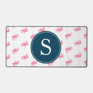 Monogram Pink Flamingo Cute Desk Mat
