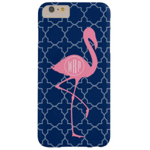 Monogram Pink Flamingo Navy Quatrefoil Barely There iPhone 6 Plus Case