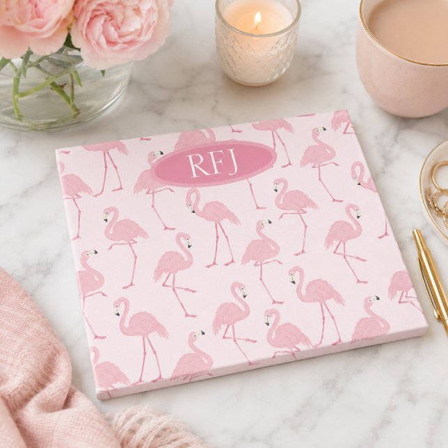 Monogram Pink Flamingos Post-it Notes (Creator Uploaded)