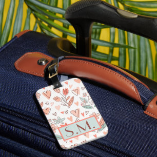 Monogram Pink Floral Boho Luggage Tag