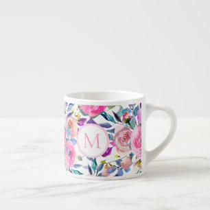 Monogram Pink Floral Espresso Cup