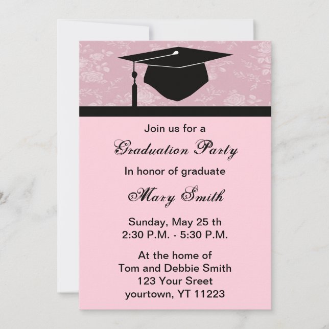 Monogram Pink Floral Graduation Party Invitation (Front)