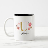 Monogram Pink Floral Initial Letter U