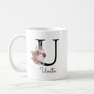 Monogram Pink Floral Initial U Coffee Mug