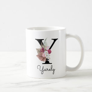 Monogram Pink Floral Initial W Coffee Y Mug