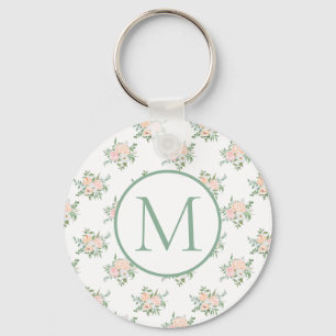 Monogram Pink Floral  Key Ring