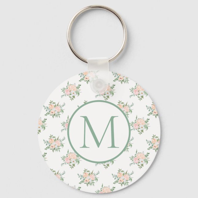 Monogram Pink Floral  Key Ring (Front)
