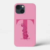 Monogram Pink Floral Letter T iPhone Case