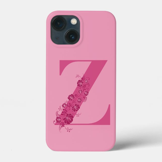 Monogram Pink Floral Letter Z iPhone Case (Back)
