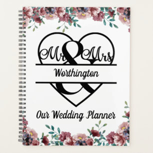 Monogram Pink Floral Name Heart Wedding  Planner