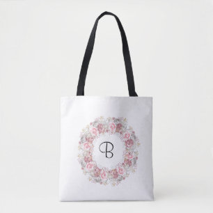 Monogram Pink Floral Tote Bag