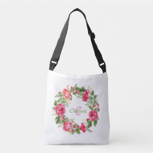 Monogram Pink Floral Wedding  Crossbody Bag