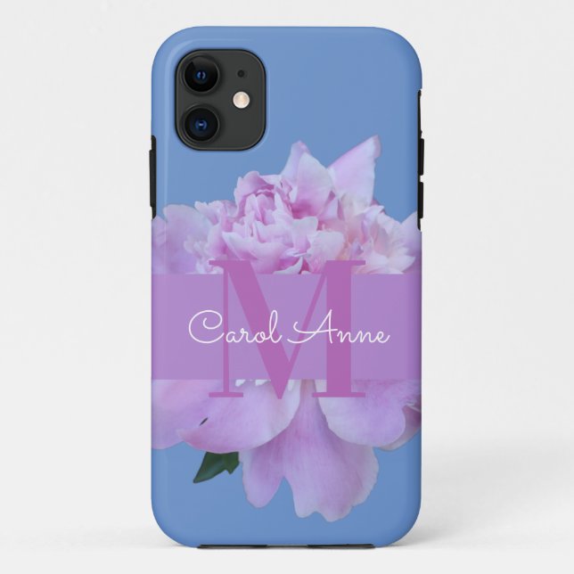 Monogram Pink Flower Soft Blue Case-Mate iPhone Case (Back)