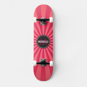 Monogram Pink Funky Sun Rays Pattern Skateboard