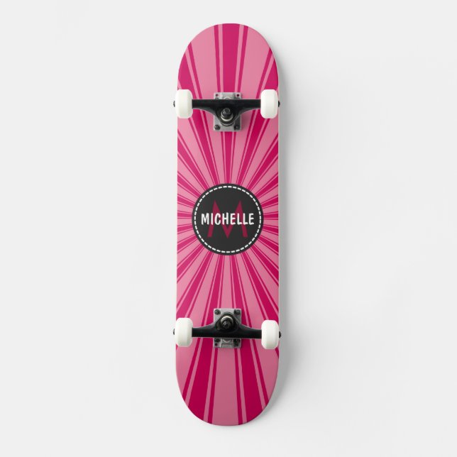 Monogram Pink Funky Sun Rays Pattern Skateboard (Front)