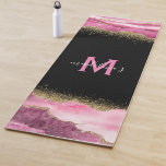 Monogram Pink Geode Agate Gold Glitter Yoga Mat<br><div class="desc">Elegant monogram meditation yoga mat featuring gold glitter encrusted into geode gemstone agate crystal,  a stylish black background that can be changed to any colour,  your initial,  and name.</div>