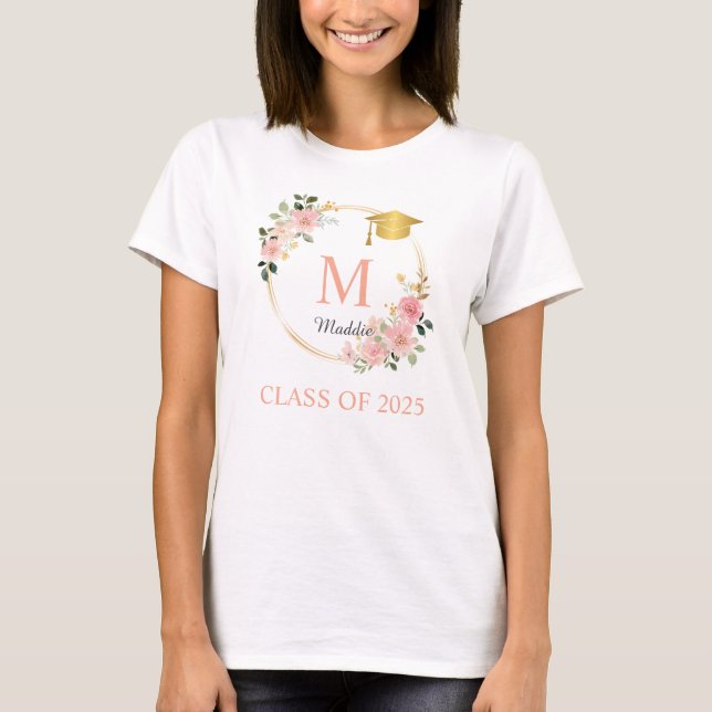 Monogram Pink Girls Graduation  T-Shirt (Front)