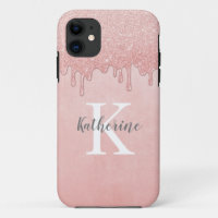 Monogram Pink Glitter Drips Glam