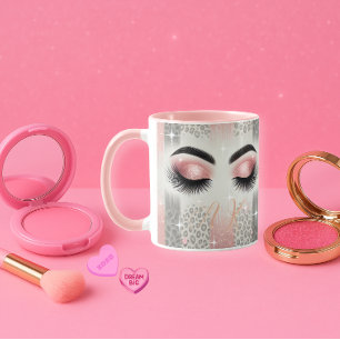 Monogram Pink Glitter Eyelashes Leopard Mug