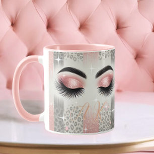 Monogram Pink Glitter Eyelashes Mug