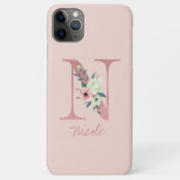 Monogram Pink Glitter Flower Letter N Light Pink