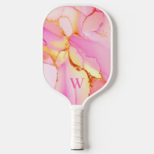 Monogram Pink Gold Abstract  Pickleball Paddle