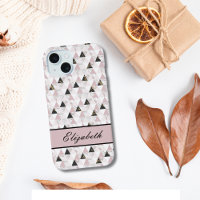 Monogram Pink Gold Black White Marble Geometric