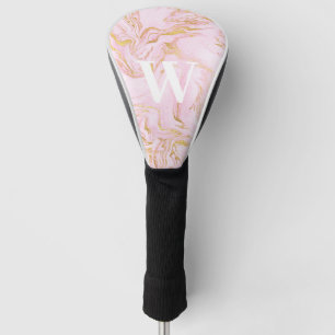 Monogram Pink Gold Glitter Marble Golf Head Cover