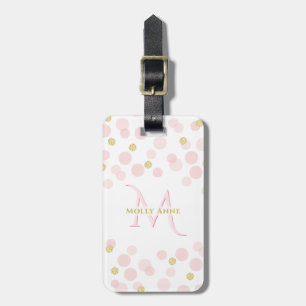 Monogram Pink Gold Glitter Name & Address Luggage Tag