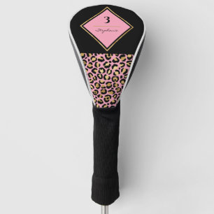 Monogram Pink & Gold Leopard Print Colour Block Golf Head Cover