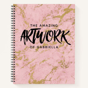 Monogram Pink Gold Marble Artist Sketchbook Notebook