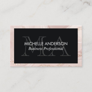 Monogram Pink Gold Marble Business Card