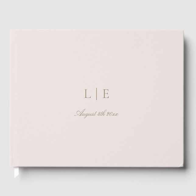 Monogram Pink Gold Minimalist Elegant Wedding  Guest Book (Front)
