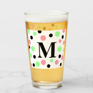 Monogram Pink Green Black Polka Dots Glass