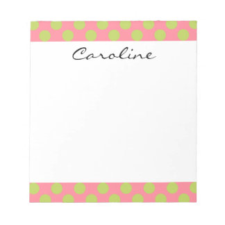 Monogram Pink Green Cute Chic Polka Dot Pattern Notepad