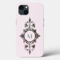 Monogram Pink Green Flourish Chic Ornate Girly
