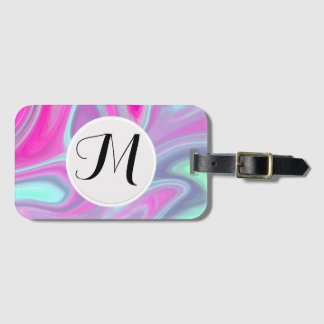 Monogram Pink Green Watercolor Abstract Fine Luggage Tag