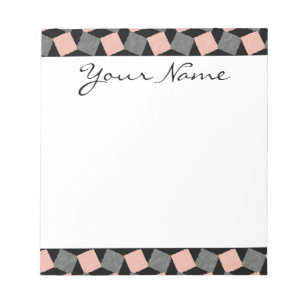 Monogram Pink Grey Geometric Ikat Square Pattern Notepad