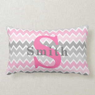 Monogram Pink Grey Grey Ombre Chevron Pattern Girl Lumbar Cushion