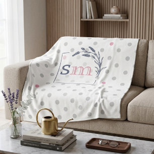 Monogram & Pink & Grey Polka Dot Newlywed Gift Fleece Blanket