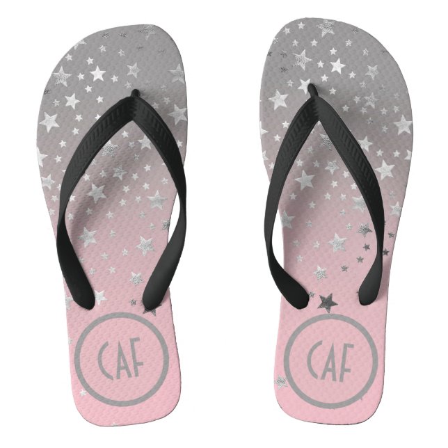 Monogram Pink Grey Stars Ombre Stylish Chic Trendy Jandals (Footbed)
